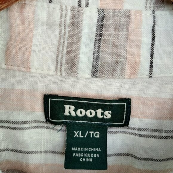 Roots 100% Linen Striped Blouse Size XL Long Sleeve Relaxed Fit Nautical Beach - Picture 3 of 7
